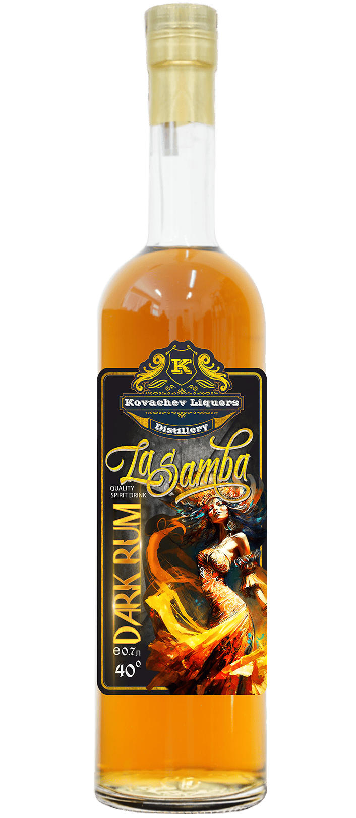 Rich fruit-flavored spirit liqueur with a vibrant, artistic label featuring a dancing woman.